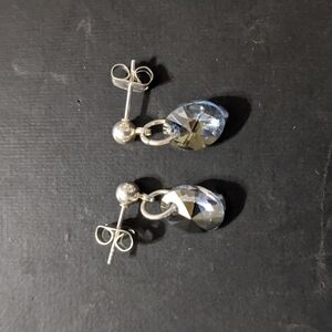 Silver Tone Light Blue AB Swarovski Crystal Oval Dainty Statement Earrings